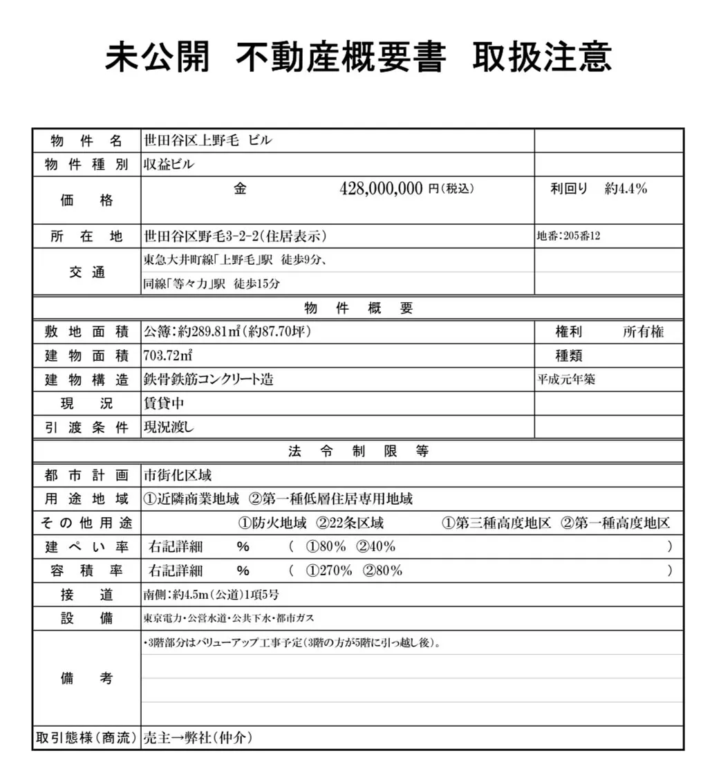 【世田谷区野毛 売ビル 】